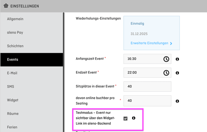 screenshot of aleno backend