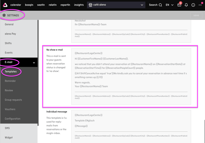 screenshot of aleno backend