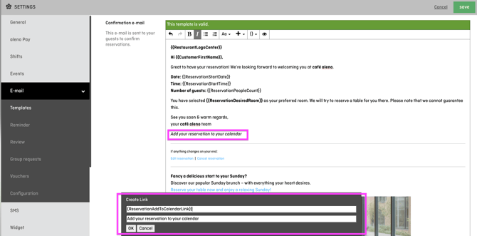 screenshot of aleno backend - email template
