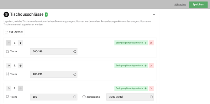 table exclusions configuration