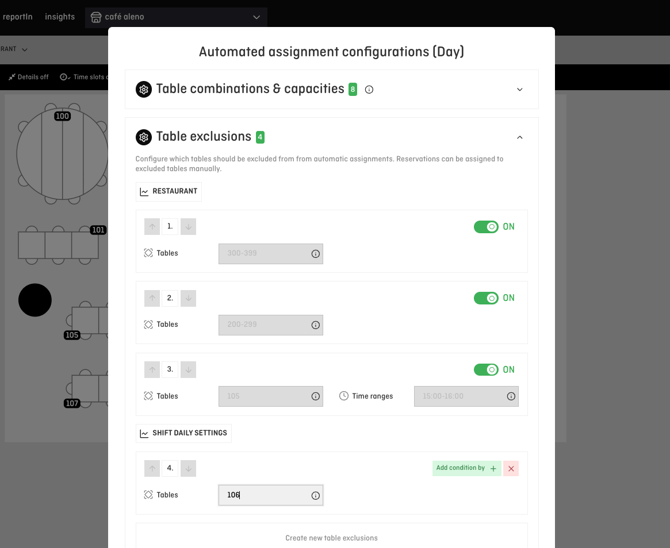 table exclusions configuration on day level