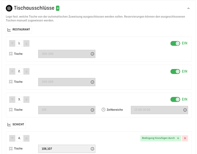 table exclusions configuration on shift level