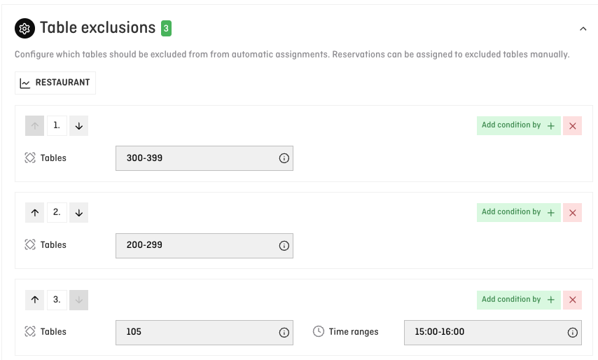 table exclusions configuration