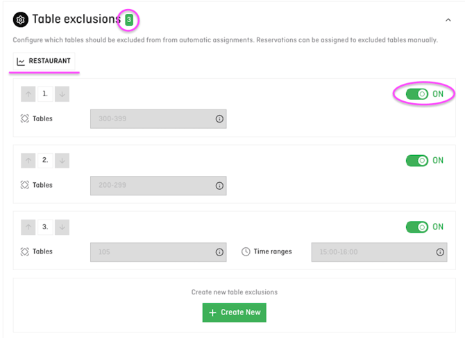 screenshot of aleno backend settings in shifts and automated table assignements
