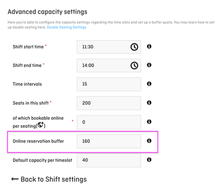 screenshot of advanced capacity settings