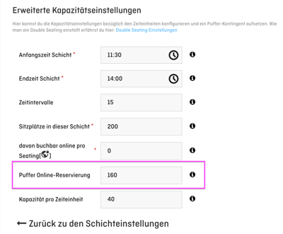 advanced capacity settings within shift settings