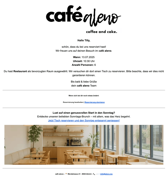 screenshot of aleno confirmation mail