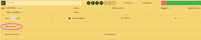 screenshot of aleno backend showing how staff can redeem a voucher on a reservation