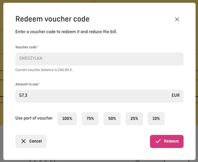 screenshot of aleno backend showing how staff can redeem a voucher on a reservation