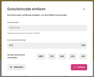 screenshot of aleno backend showing how staff can redeem a voucher on a reservation