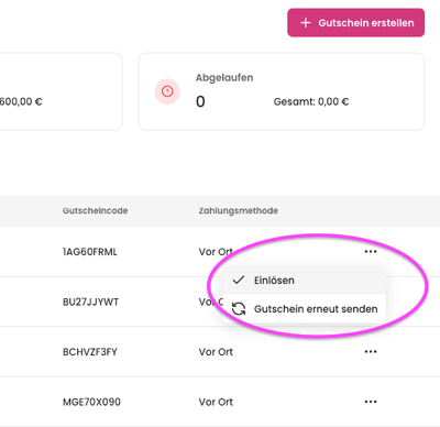 screenshot of aleno backend showing how staff can redeem a voucher on via the voucher dashboard