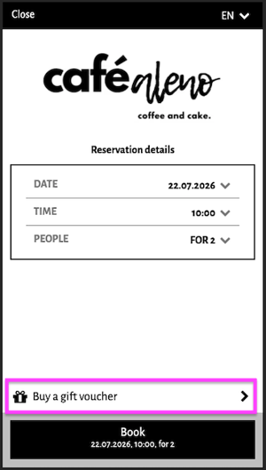 screenshot of aleno widget showing the option to buy a voucher