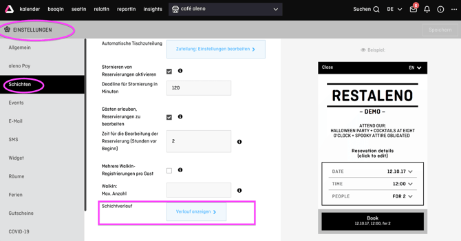 screenshot of aleno settings