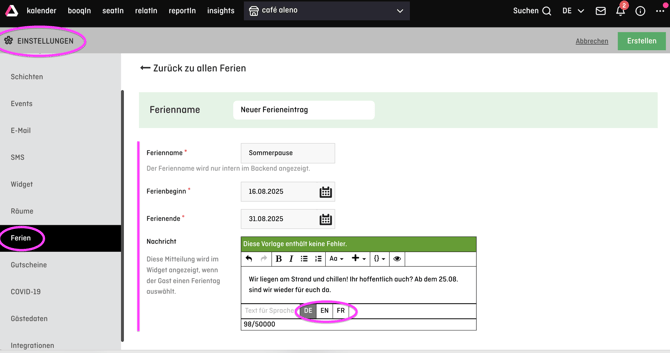 screenshot of aleno backend