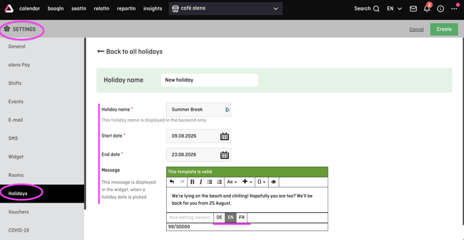 screenshot of aleno backend