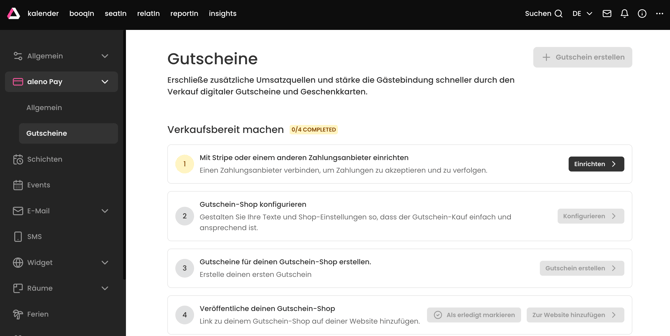 screenshot of aleno backend showing the voucher store set up