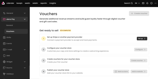 screenshot of aleno backend showing the voucher store set up