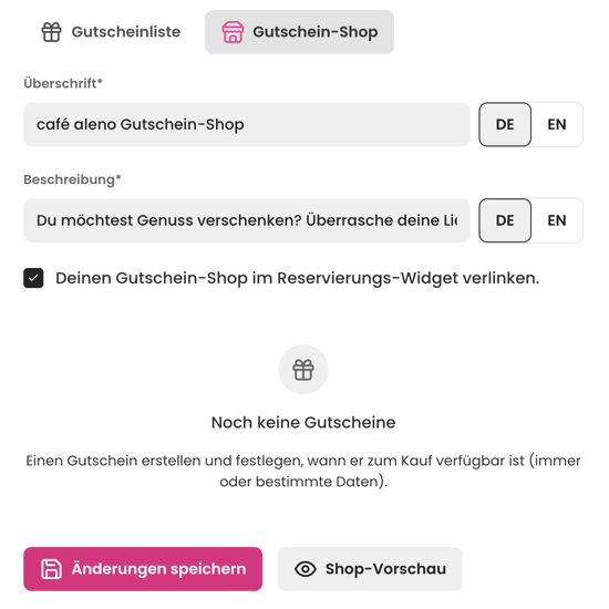 screenshot of aleno backend showing the voucher creation