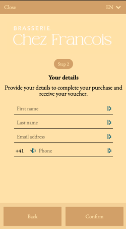 screenshot of aleno widget showing how to buy a voucher