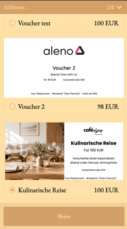 screenshot of aleno widget showing how to buy a voucher
