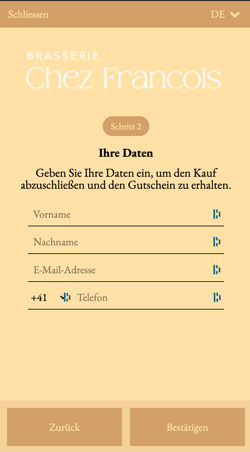 screenshot of aleno widget showing how to buy a voucher
