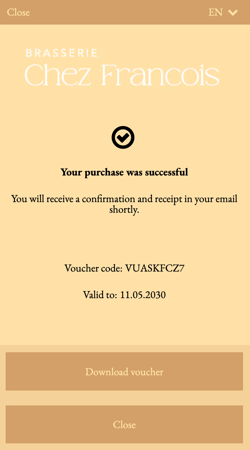 screenshot of aleno widget showing how to buy a voucher