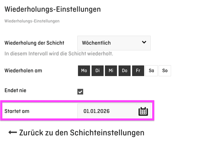 screenshot of backend settings - repetition settings