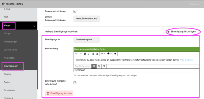 screenshot of aleno backend