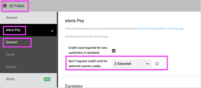 screenshot of aleno backend settings