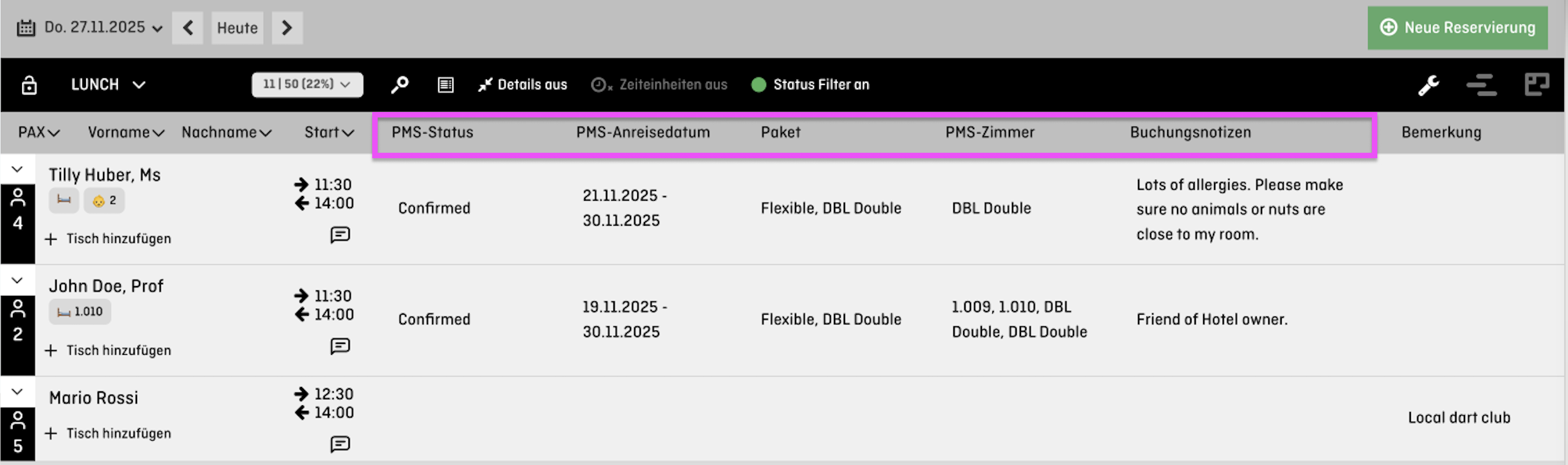 screenshot of aleno booqIn view PMS